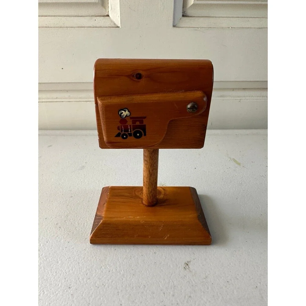 Jenny & Jan's Crafts Vintage Wooden Mailbox Train Postage Stamp Roll Dispenser